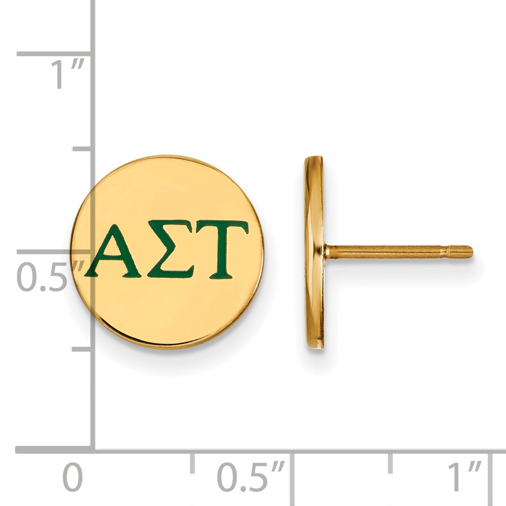 Alternate view of the 14K Plated Silver Alpha Sigma Tau Enamel Greek Letters Post Earrings by The Black Bow Jewelry Co.