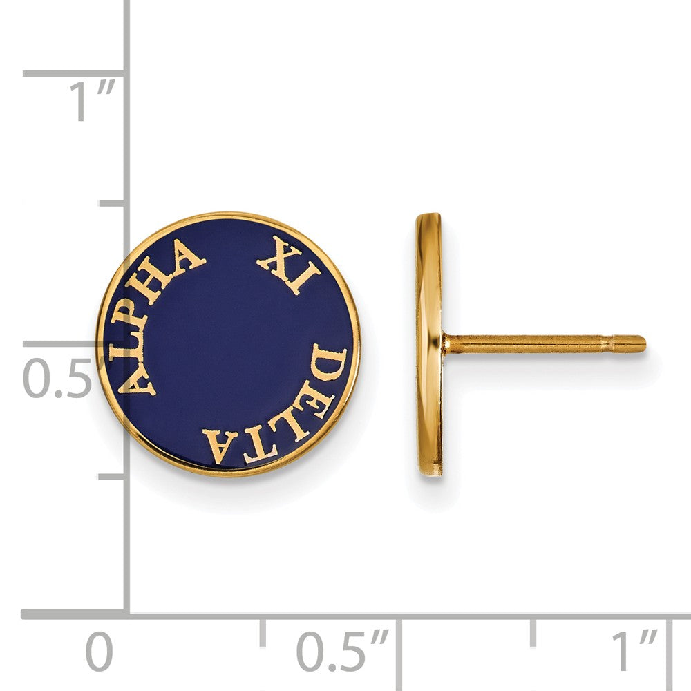 Alternate view of the 14K Plated Silver Alpha Xi Delta Enamel Disc Post Earrings by The Black Bow Jewelry Co.