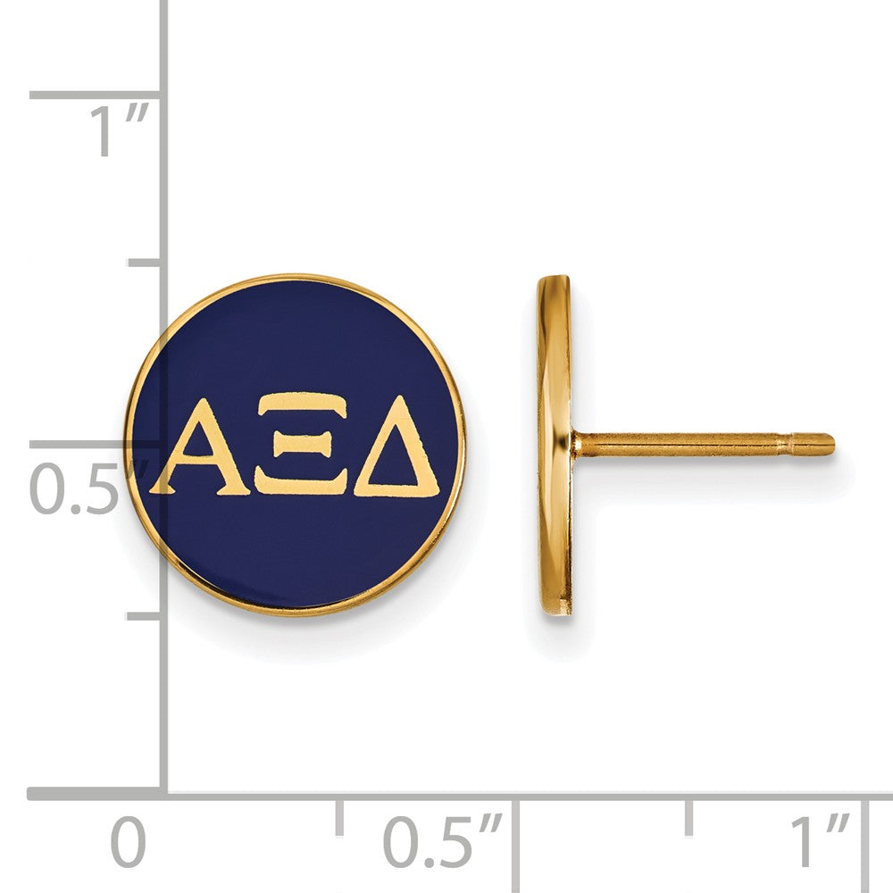 Alternate view of the 14K Plated Silver Alpha Xi Delta Enamel Post Earrings by The Black Bow Jewelry Co.