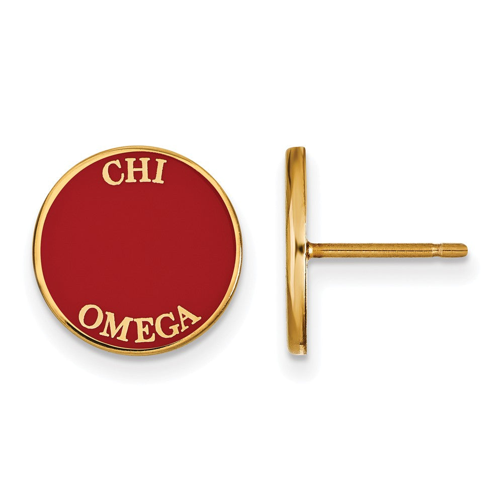 14K Plated Silver Chi Omega Enamel Disc Post Earrings, Item E17290 by The Black Bow Jewelry Co.