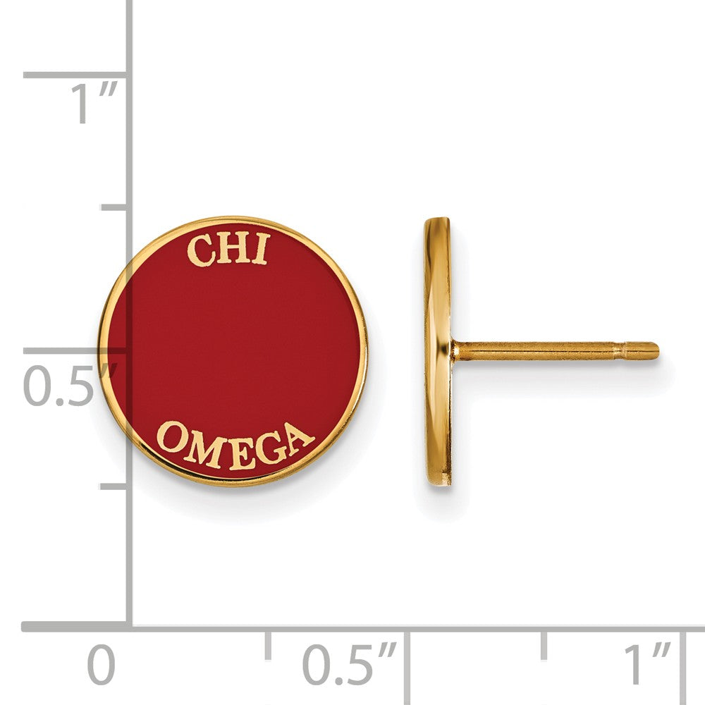 Alternate view of the 14K Plated Silver Chi Omega Enamel Disc Post Earrings by The Black Bow Jewelry Co.