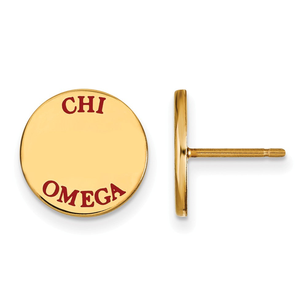 14K Plated Silver Chi Omega Red Enamel Post Earrings, Item E17291 by The Black Bow Jewelry Co.
