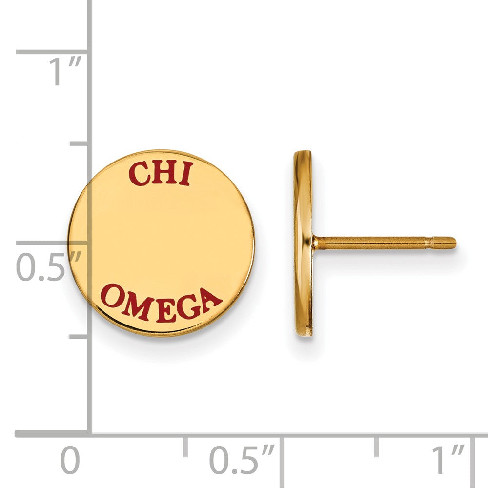 Alternate view of the 14K Plated Silver Chi Omega Red Enamel Post Earrings by The Black Bow Jewelry Co.