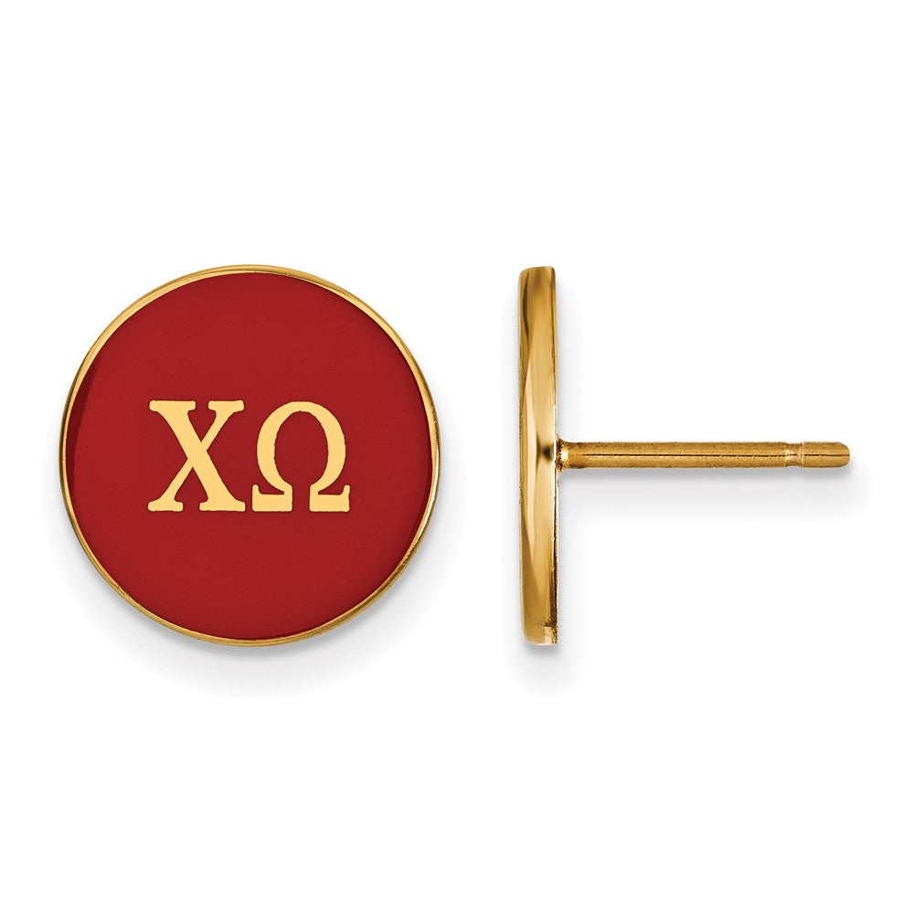 14K Plated Silver Chi Omega Red Enamel Greek Letters Post Earrings, Item E17292 by The Black Bow Jewelry Co.
