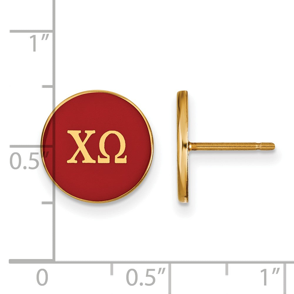 Alternate view of the 14K Plated Silver Chi Omega Red Enamel Greek Letters Post Earrings by The Black Bow Jewelry Co.