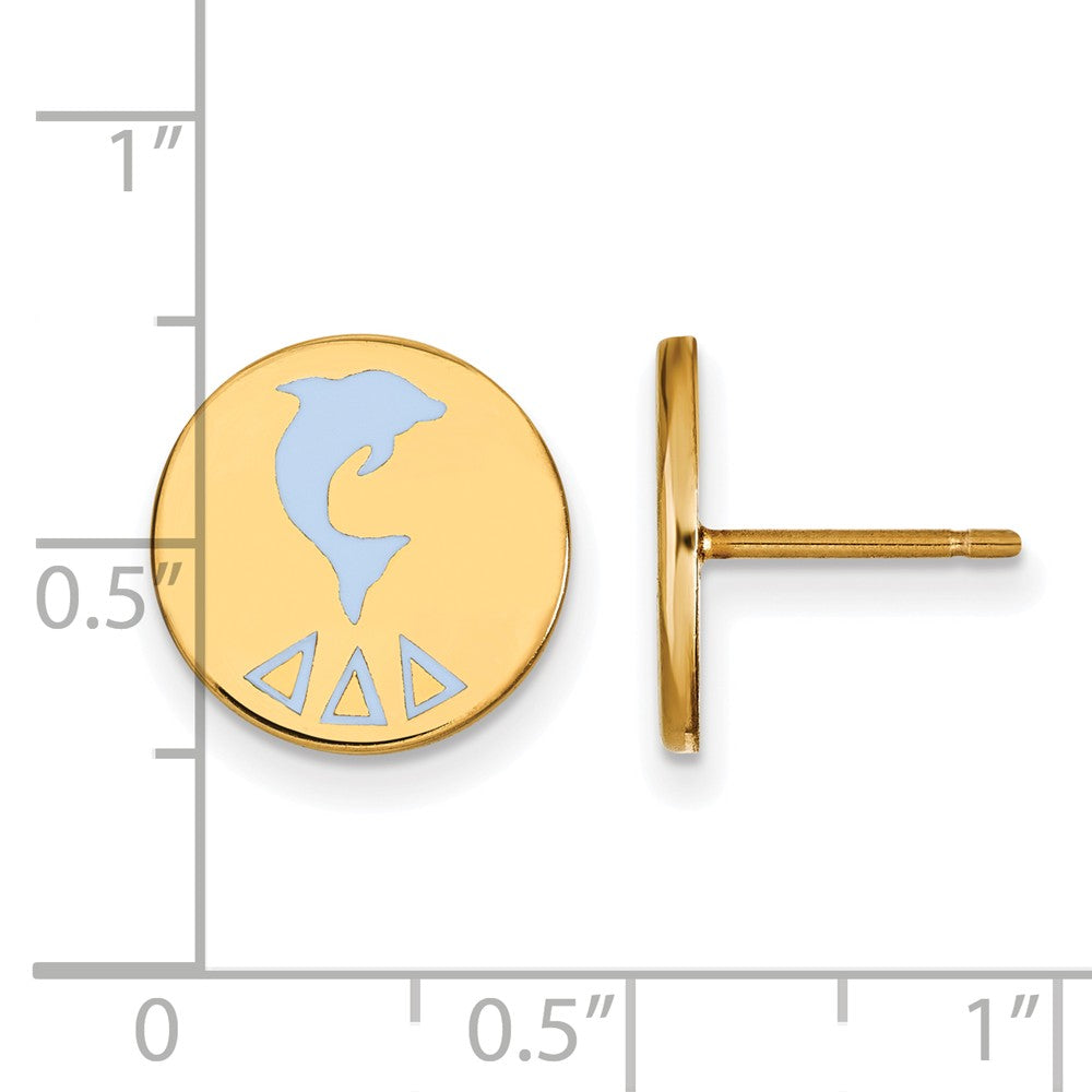 Alternate view of the 14K Plated Silver Delta Delta Delta Enamel Post Earrings by The Black Bow Jewelry Co.