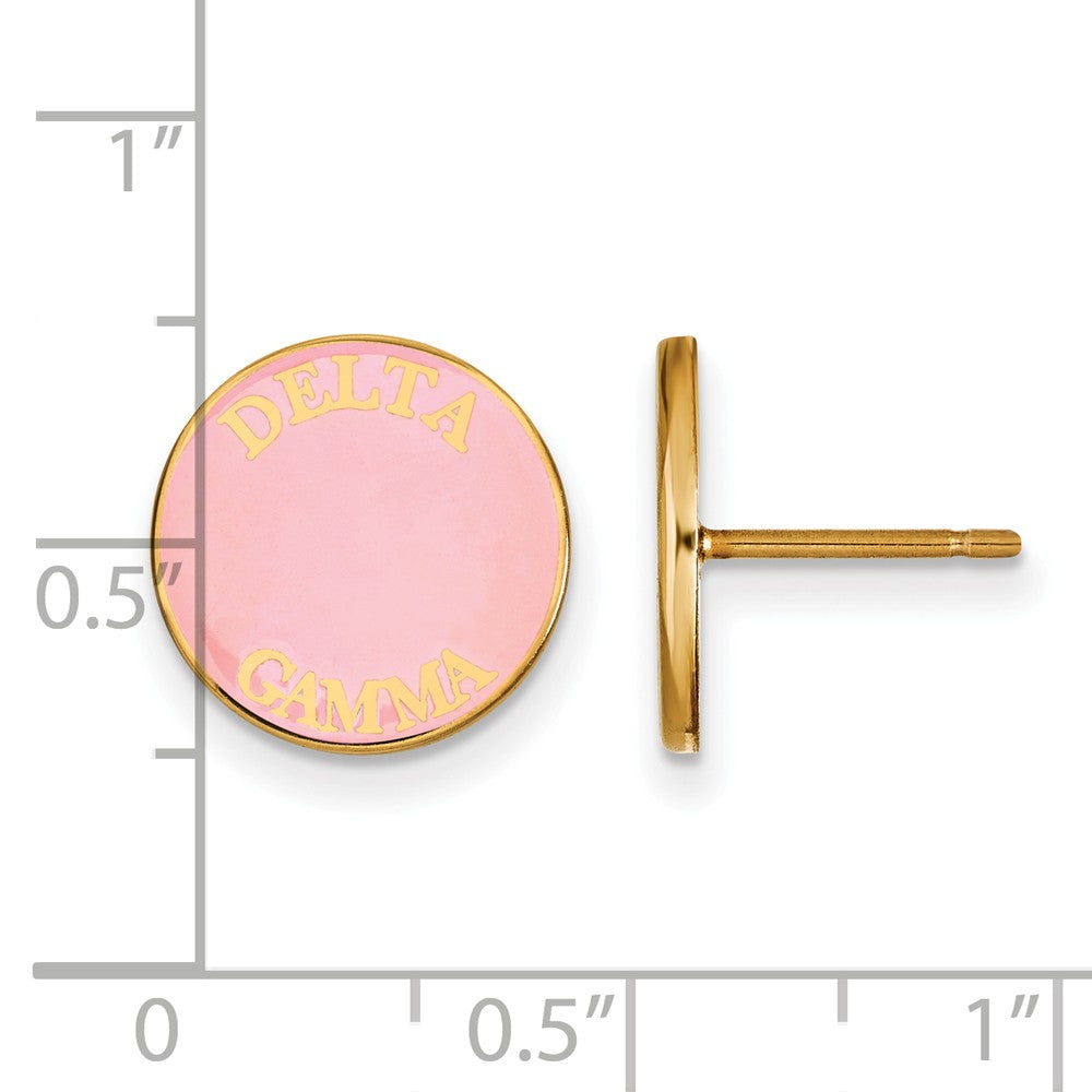 Alternate view of the 14K Plated Silver Delta Gamma Enamel Disc Post Earrings by The Black Bow Jewelry Co.