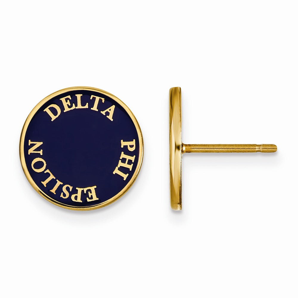 14K Plated Silver Delta Phi Epsilon Enamel Disc Post Earrings, Item E17311 by The Black Bow Jewelry Co.