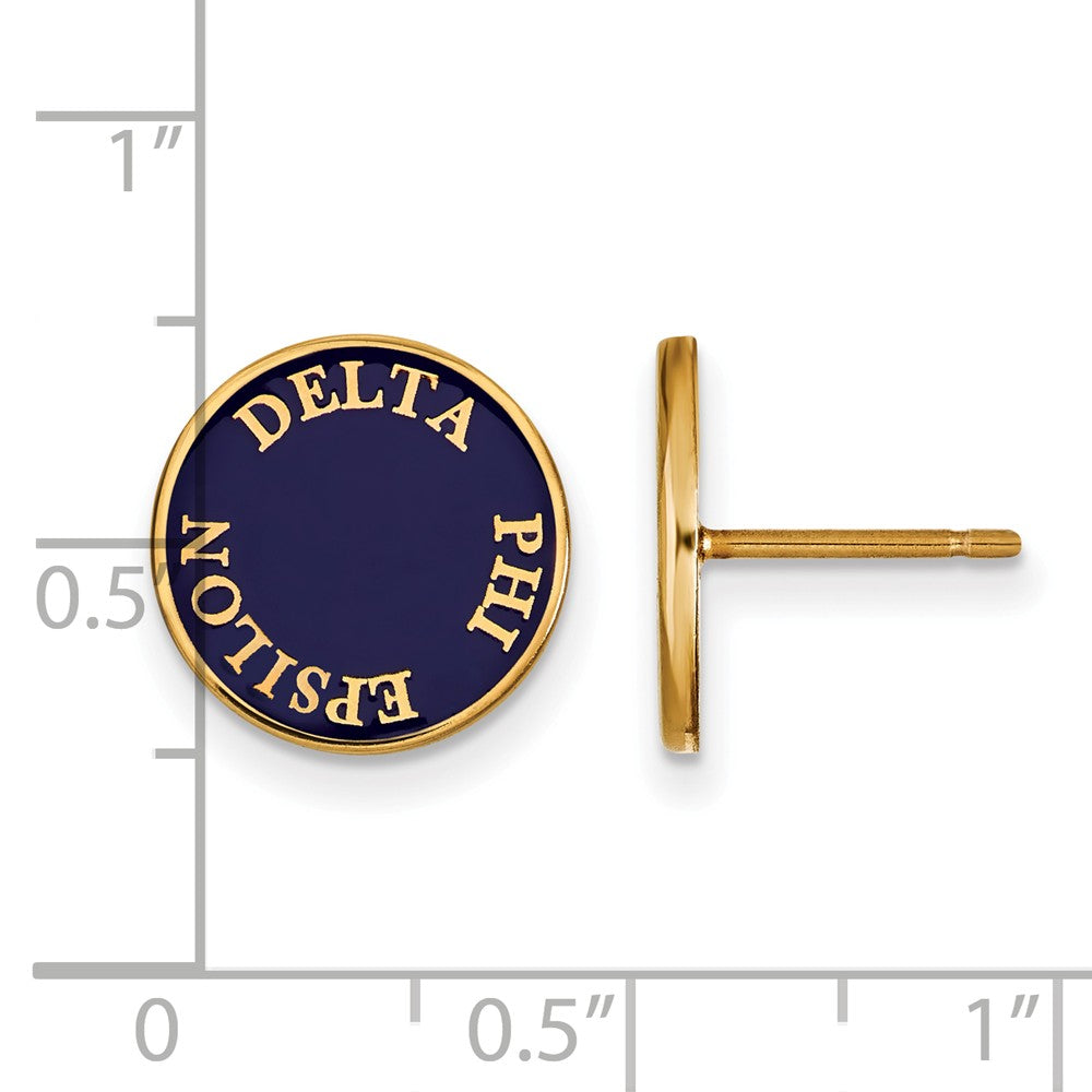 Alternate view of the 14K Plated Silver Delta Phi Epsilon Enamel Disc Post Earrings by The Black Bow Jewelry Co.