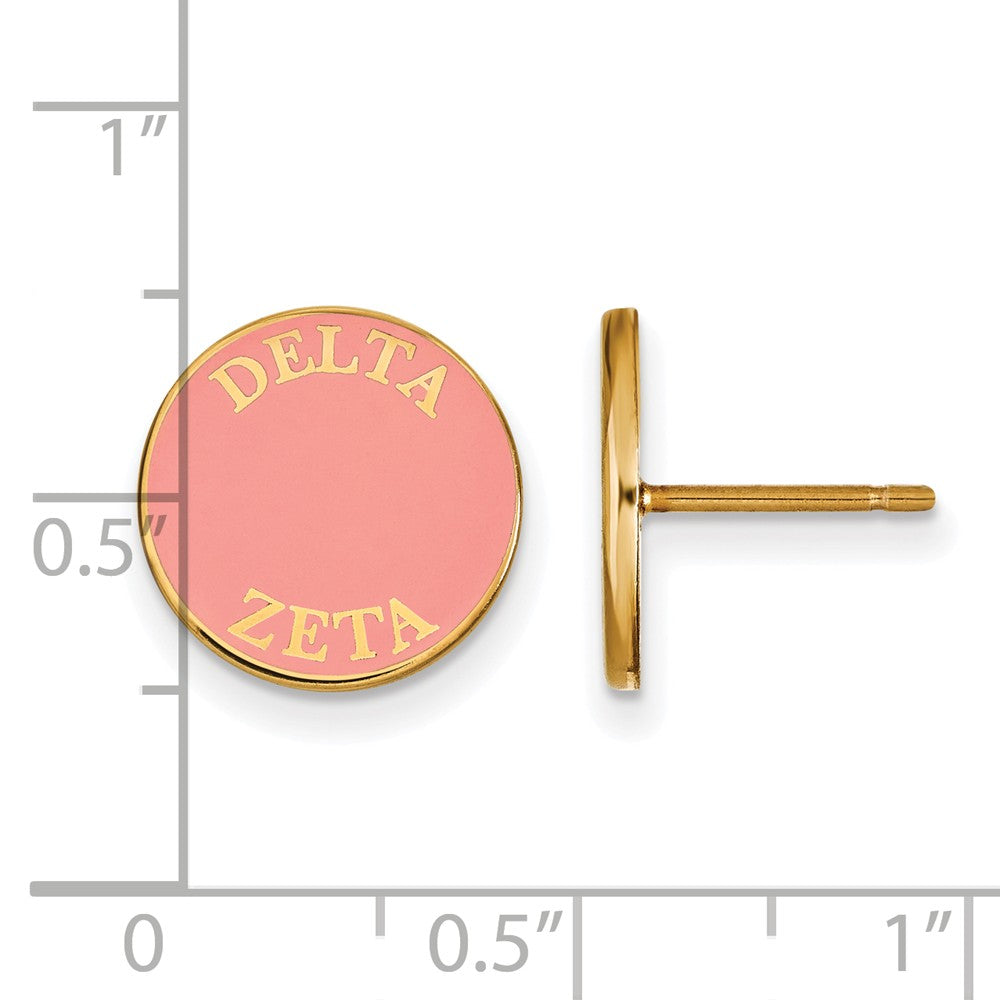 Alternate view of the 14K Plated Silver Delta Zeta Enamel Disc Post Earrings by The Black Bow Jewelry Co.