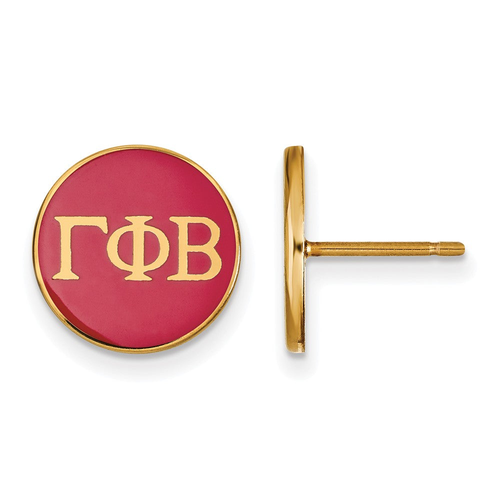 14K Plated Silver Gamma Phi Beta Red Enamel Disc Post Earrings, Item E17327 by The Black Bow Jewelry Co.