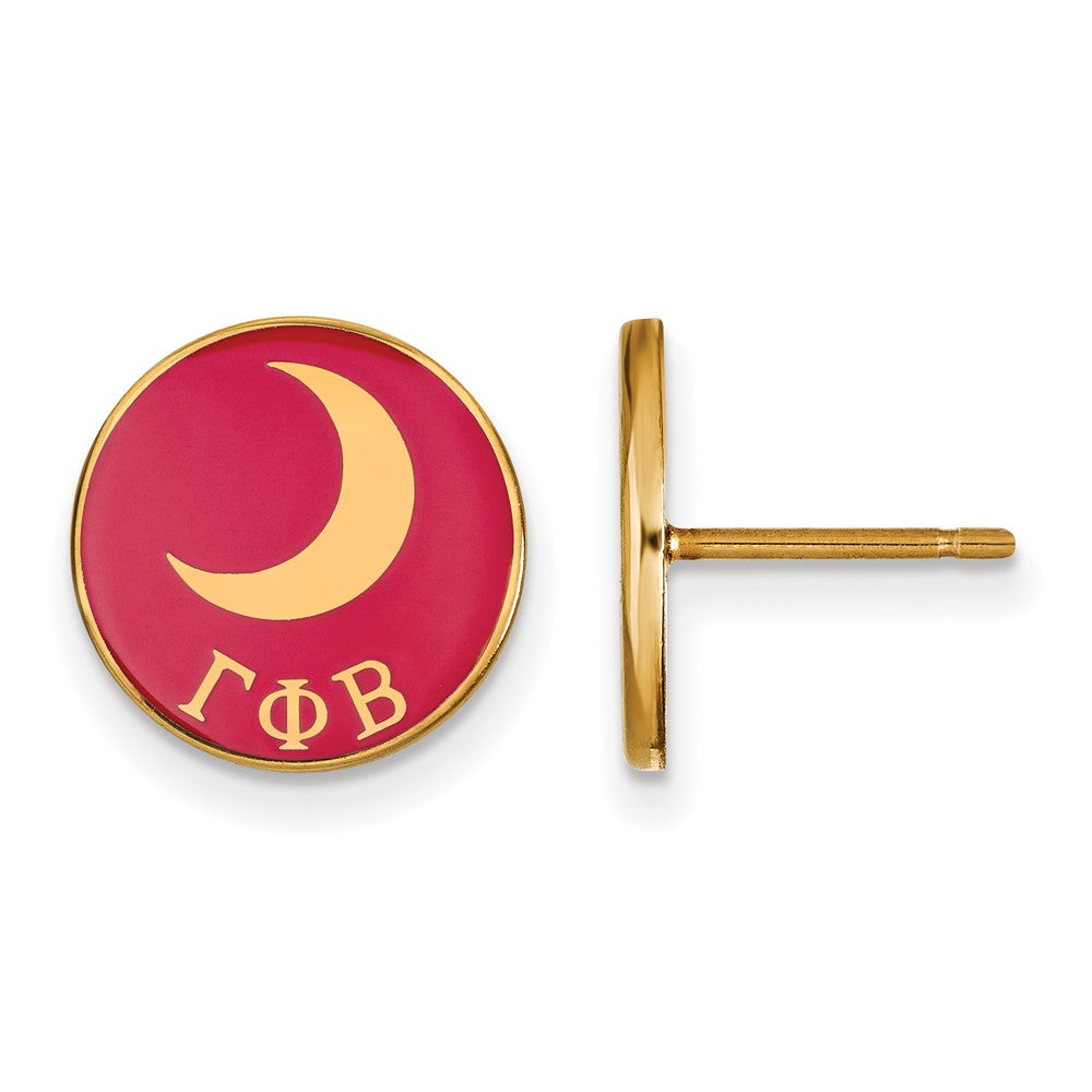 14K Plated Silver Gamma Phi Beta Red Enamel Moon Disc Post Earrings, Item E17330 by The Black Bow Jewelry Co.
