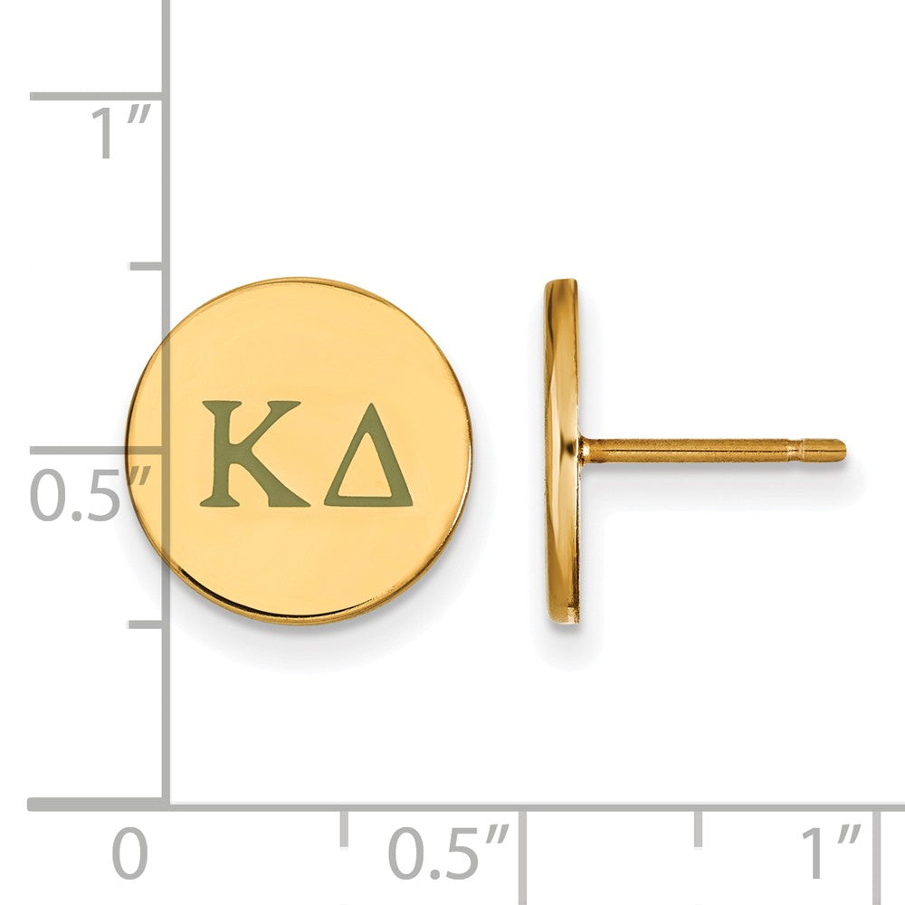 Alternate view of the 14K Plated Silver Kappa Delta Enamel Greek Letters Post Earrings by The Black Bow Jewelry Co.
