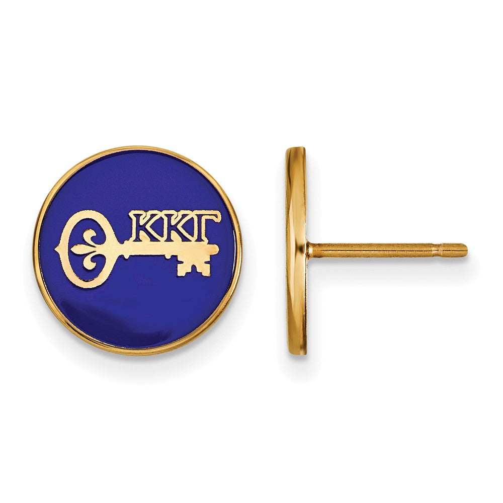 14K Plated Silver Kappa Kappa Gamma Blue Enamel Key Post Earrings, Item E17349 by The Black Bow Jewelry Co.