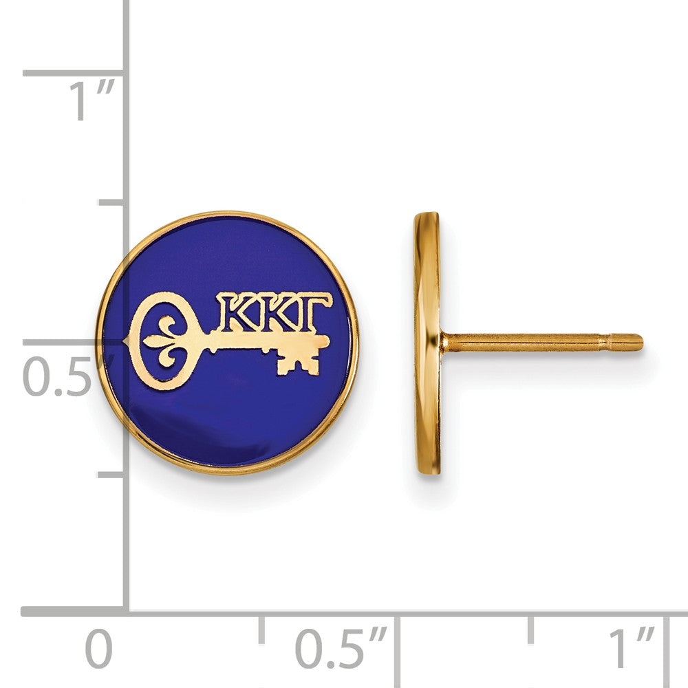 Alternate view of the 14K Plated Silver Kappa Kappa Gamma Blue Enamel Key Post Earrings by The Black Bow Jewelry Co.