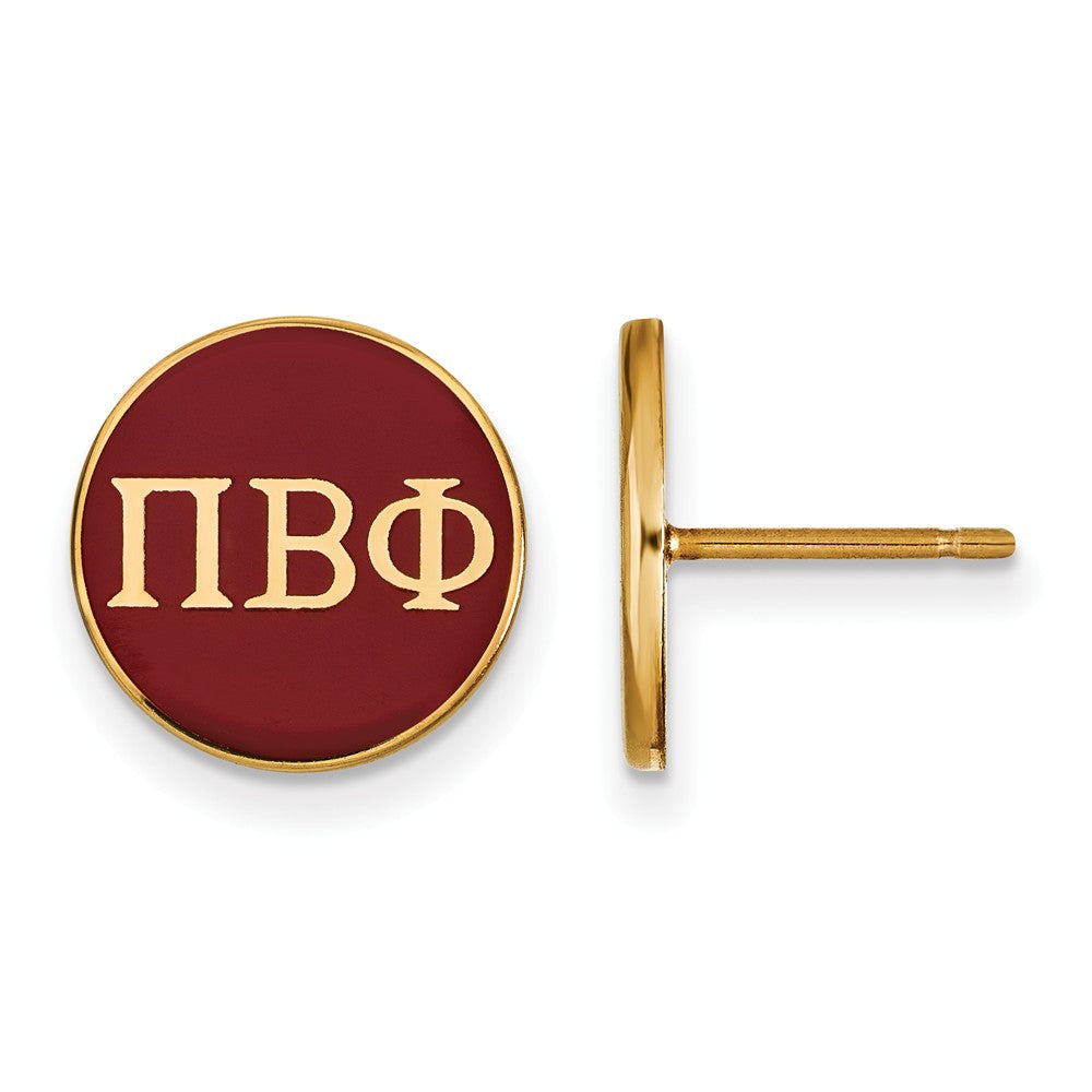 14K Plated Silver Pi Beta Phi Red Enamel Disc Post Earrings, Item E17368 by The Black Bow Jewelry Co.