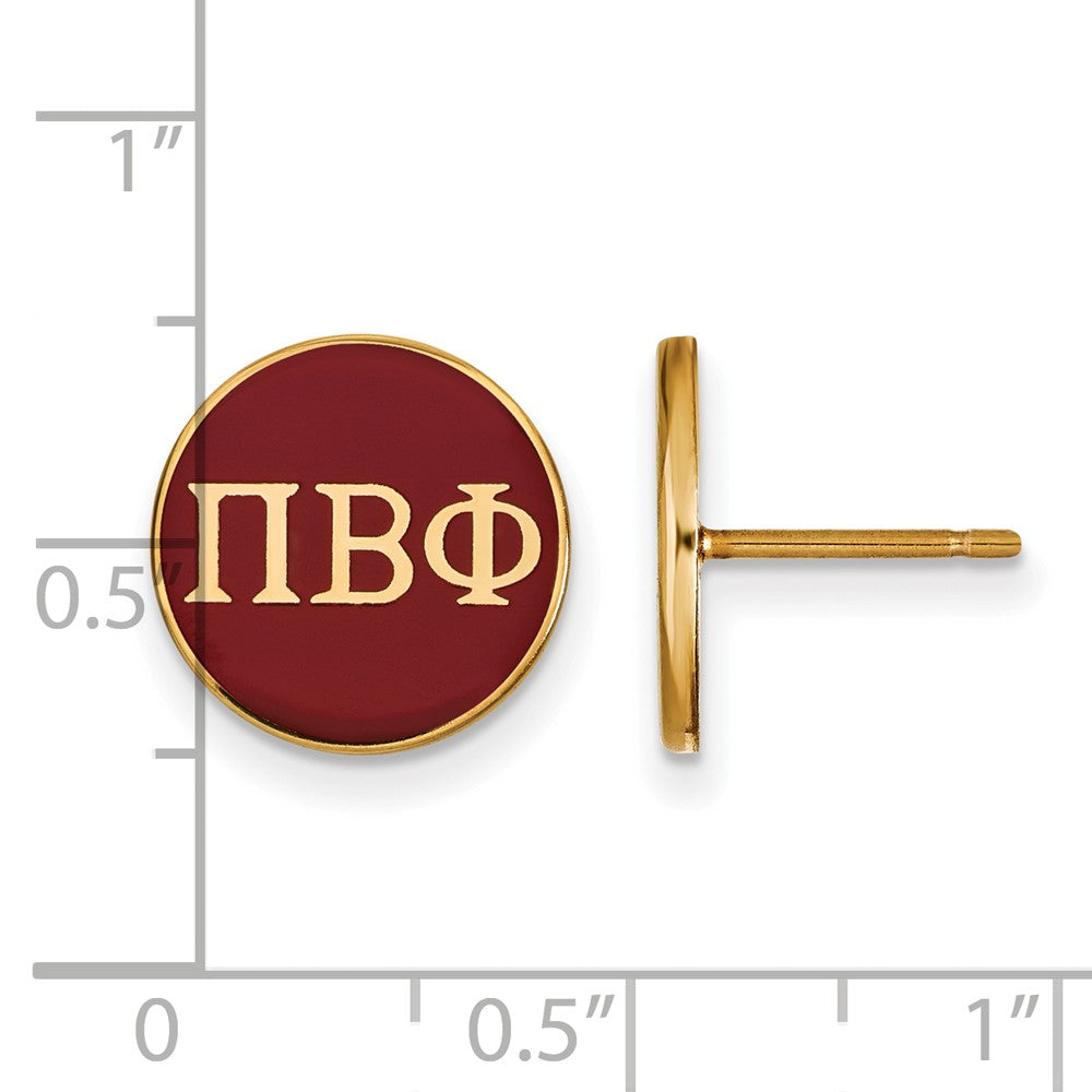 Alternate view of the 14K Plated Silver Pi Beta Phi Red Enamel Disc Post Earrings by The Black Bow Jewelry Co.