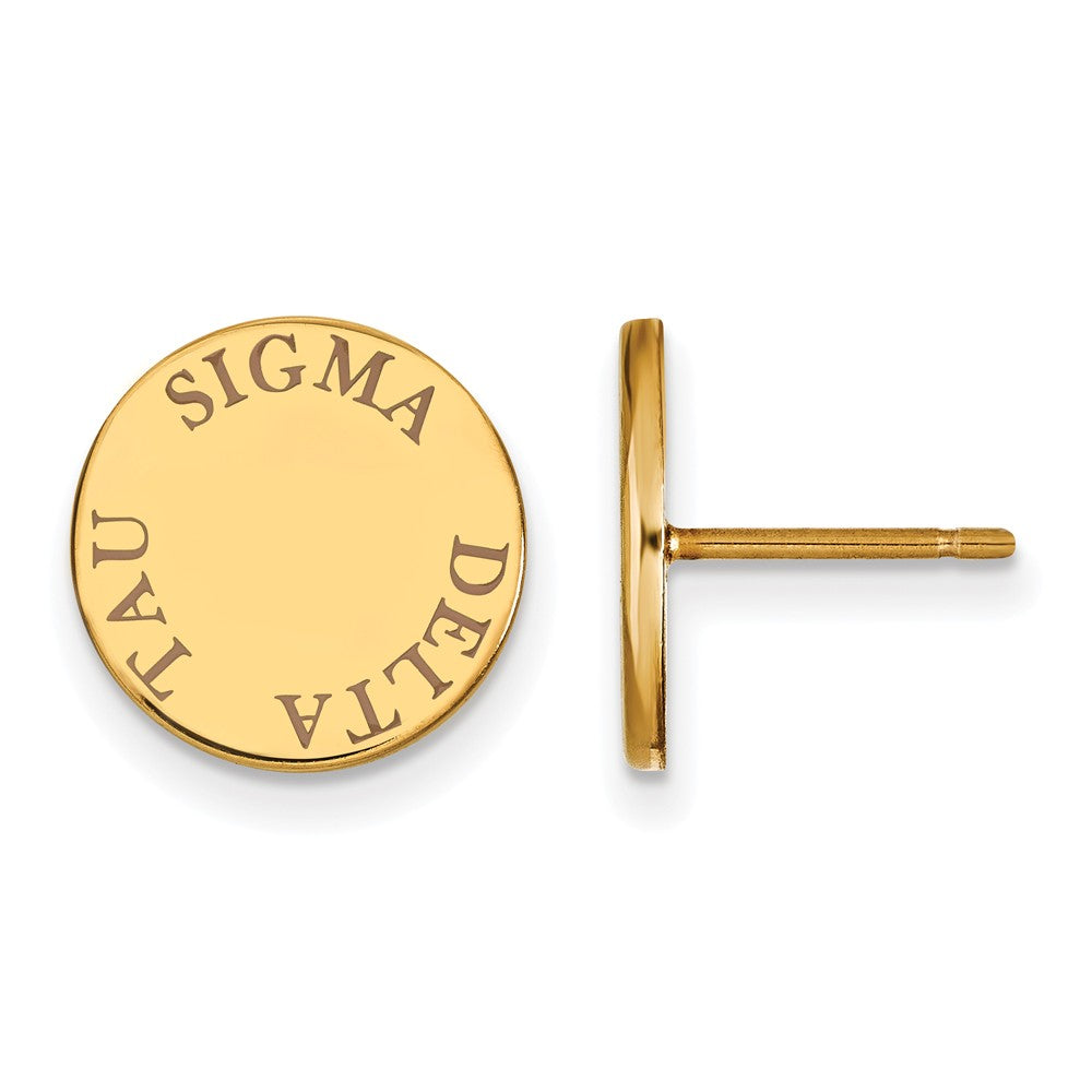 14K Plated Silver Sigma Delta Tau Brown Enamel Post Earrings, Item E17374 by The Black Bow Jewelry Co.