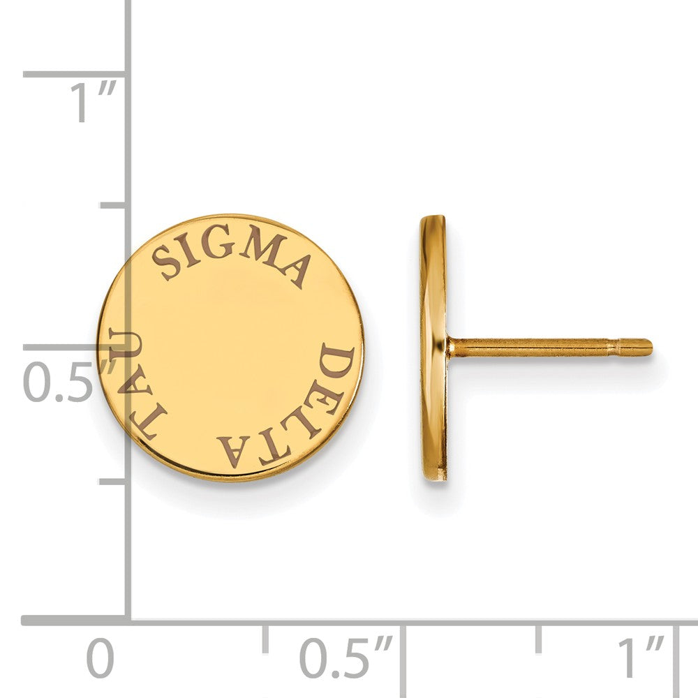 Alternate view of the 14K Plated Silver Sigma Delta Tau Brown Enamel Post Earrings by The Black Bow Jewelry Co.
