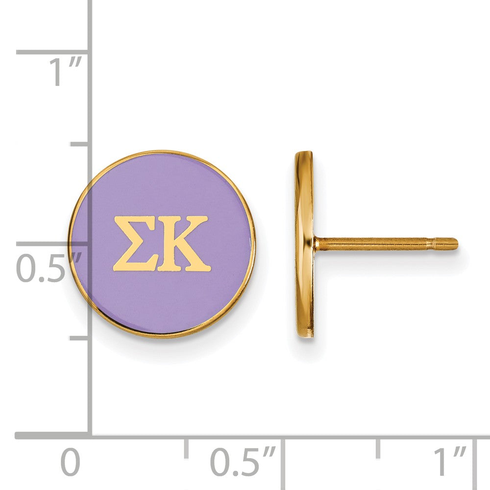 Alternate view of the 14K Plated Silver Sigma Kappa Purple Enamel Disc Post Earrings by The Black Bow Jewelry Co.