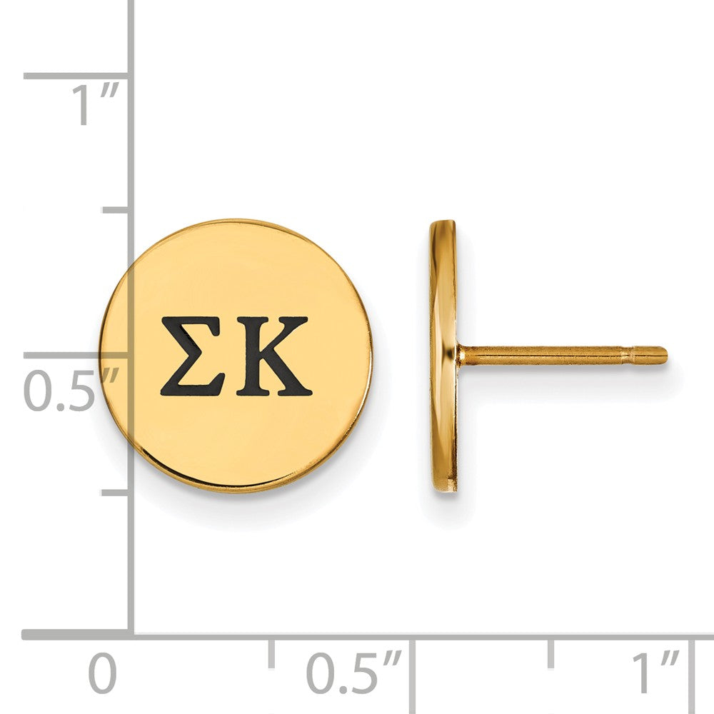 Alternate view of the 14K Plated Silver Sigma Kappa Black Enamel Greek Letters Post Earrings by The Black Bow Jewelry Co.