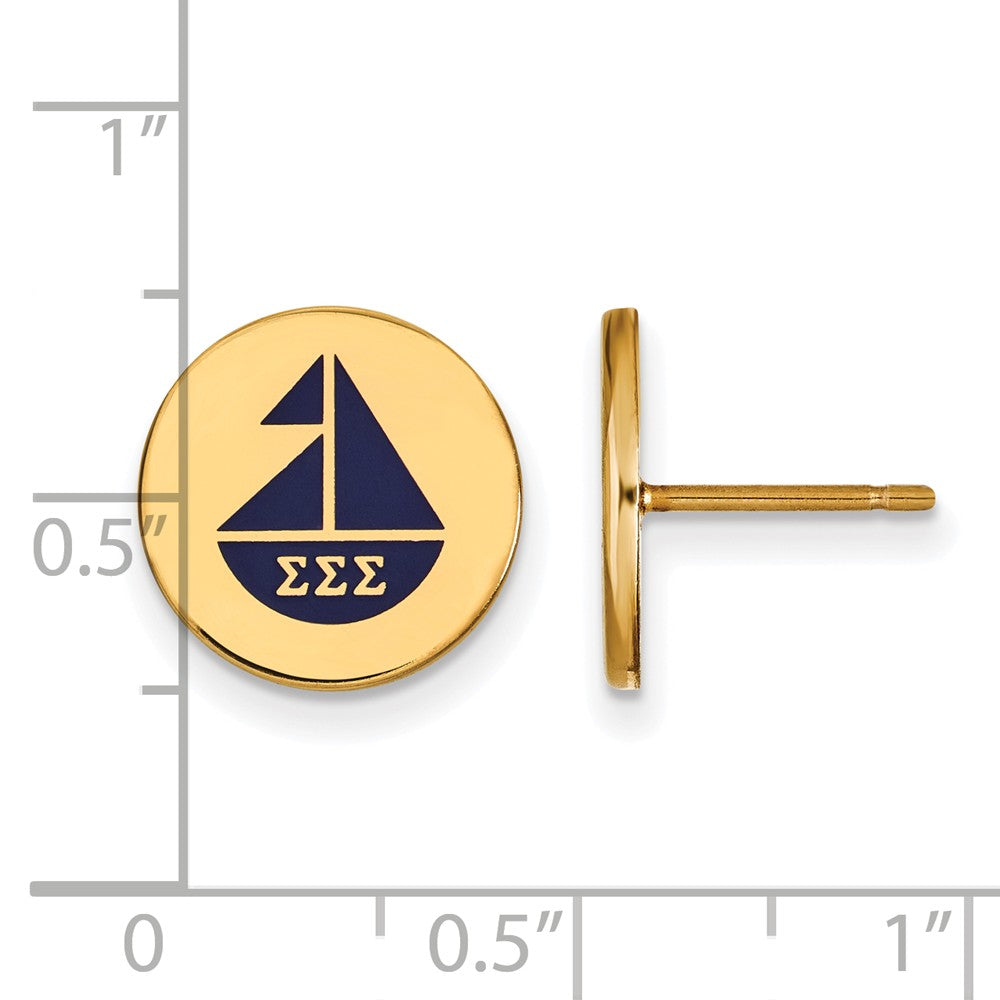 Alternate view of the 14K Plated Silver &amp; Enamel Sigma Sigma Sigma Sailboat Post Earrings by The Black Bow Jewelry Co.