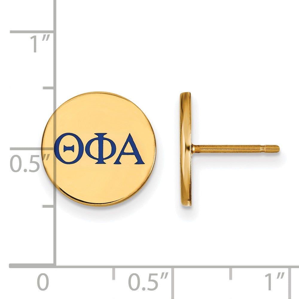 Alternate view of the 14K Plated Silver Theta Phi Alpha Blue Enamel Post Earrings by The Black Bow Jewelry Co.