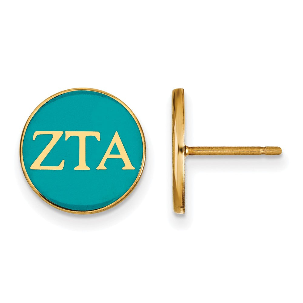 14K Plated Silver, Blue-Green Enamel Zeta Tau Alpha Post Earrings, Item E17403 by The Black Bow Jewelry Co.