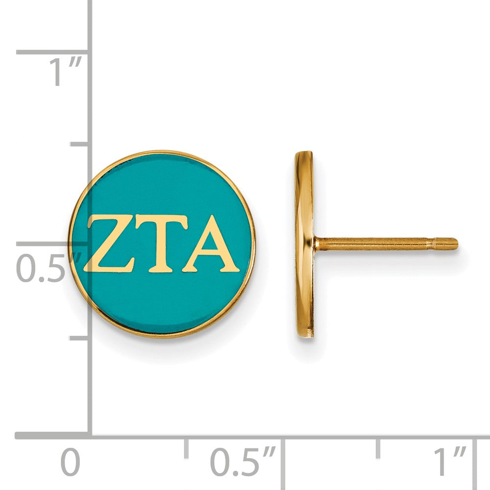 Alternate view of the 14K Plated Silver, Blue-Green Enamel Zeta Tau Alpha Post Earrings by The Black Bow Jewelry Co.