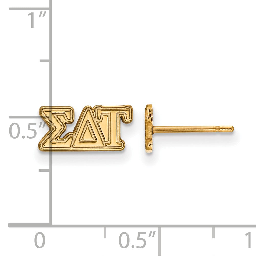 Alternate view of the 14K Plated Silver Sigma Delta Tau XS Greek Letters Post Earrings by The Black Bow Jewelry Co.