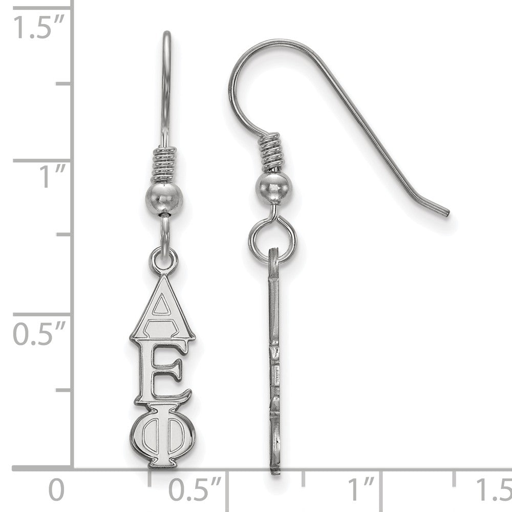 Alternate view of the Sterling Silver Small Alpha Epsilon Phi Dangle Earrings by The Black Bow Jewelry Co.