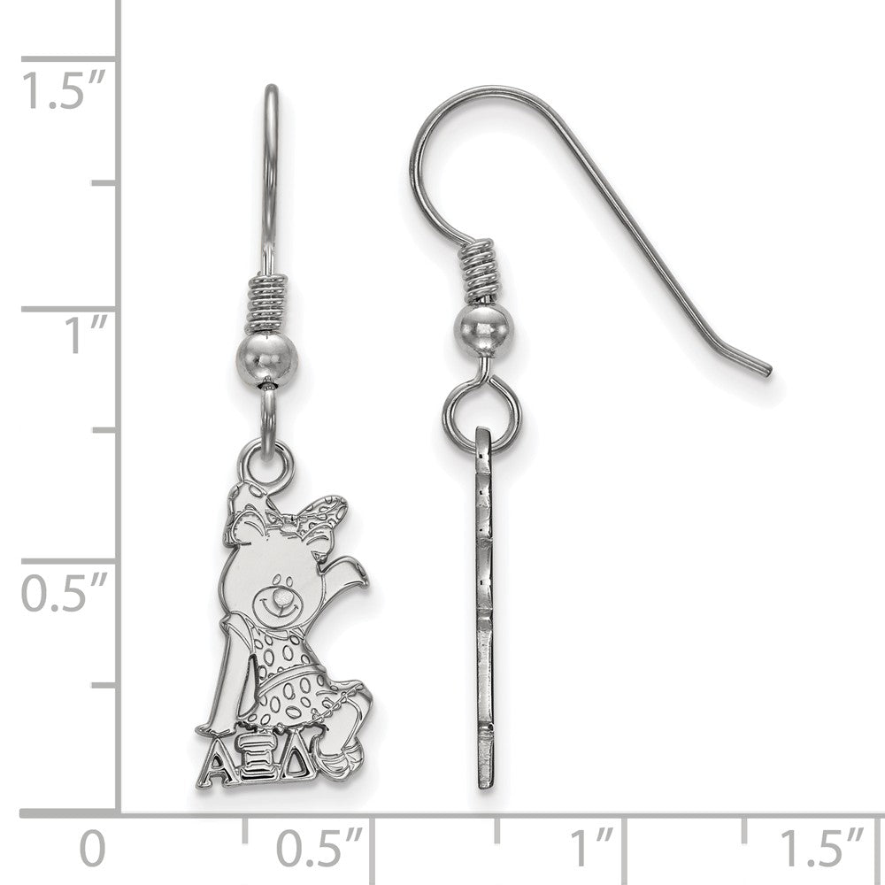 Alternate view of the Sterling Silver Alpha Xi Delta Small Dangle Earrings by The Black Bow Jewelry Co.