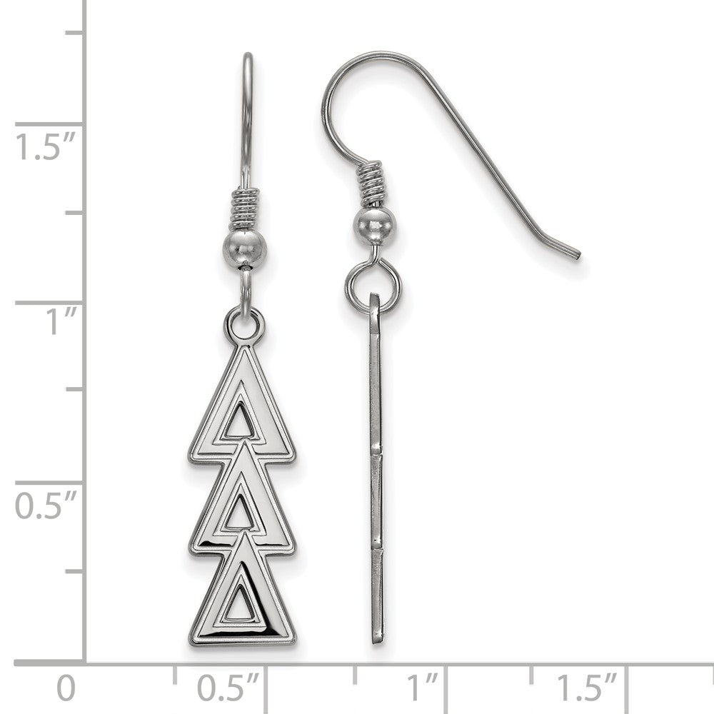 Alternate view of the Sterling Silver Delta Delta Delta Dangle Medium Earrings by The Black Bow Jewelry Co.