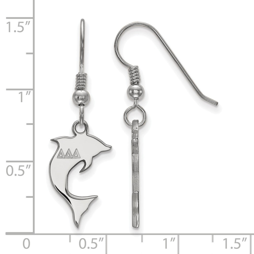 Alternate view of the Sterling Silver Delta Delta Delta Small Dangle Earrings by The Black Bow Jewelry Co.