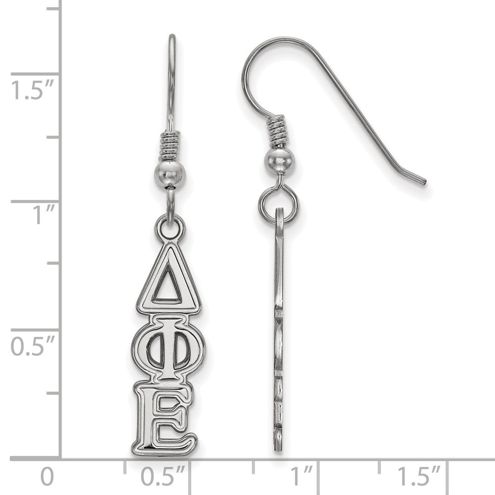 Alternate view of the Sterling Silver Delta Phi Epsilon Dangle Small Earrings by The Black Bow Jewelry Co.