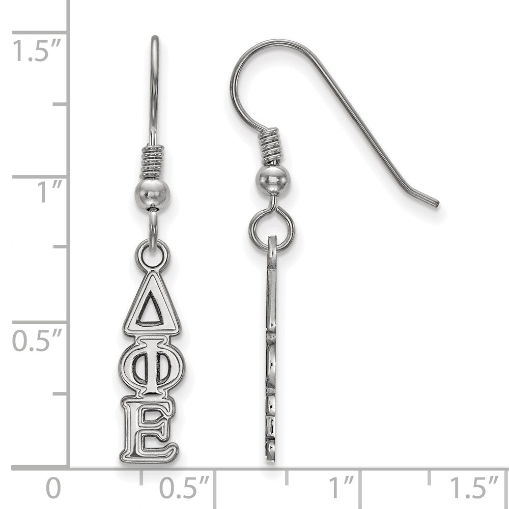 Alternate view of the Sterling Silver Delta Phi Epsilon XS Dangle Earrings by The Black Bow Jewelry Co.