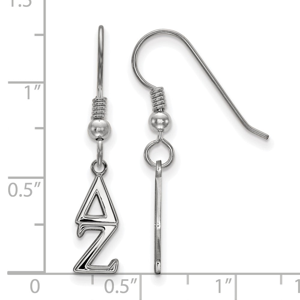 Alternate view of the Sterling Silver Delta Zeta XS Dangle Earrings by The Black Bow Jewelry Co.