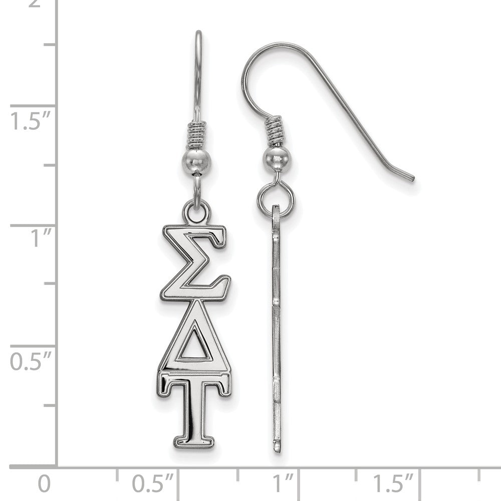 Alternate view of the Sterling Silver Sigma Delta Tau Dangle Medium Earrings by The Black Bow Jewelry Co.