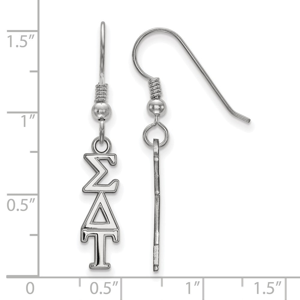 Alternate view of the Sterling Silver Sigma Delta Tau XS Dangle Earrings by The Black Bow Jewelry Co.