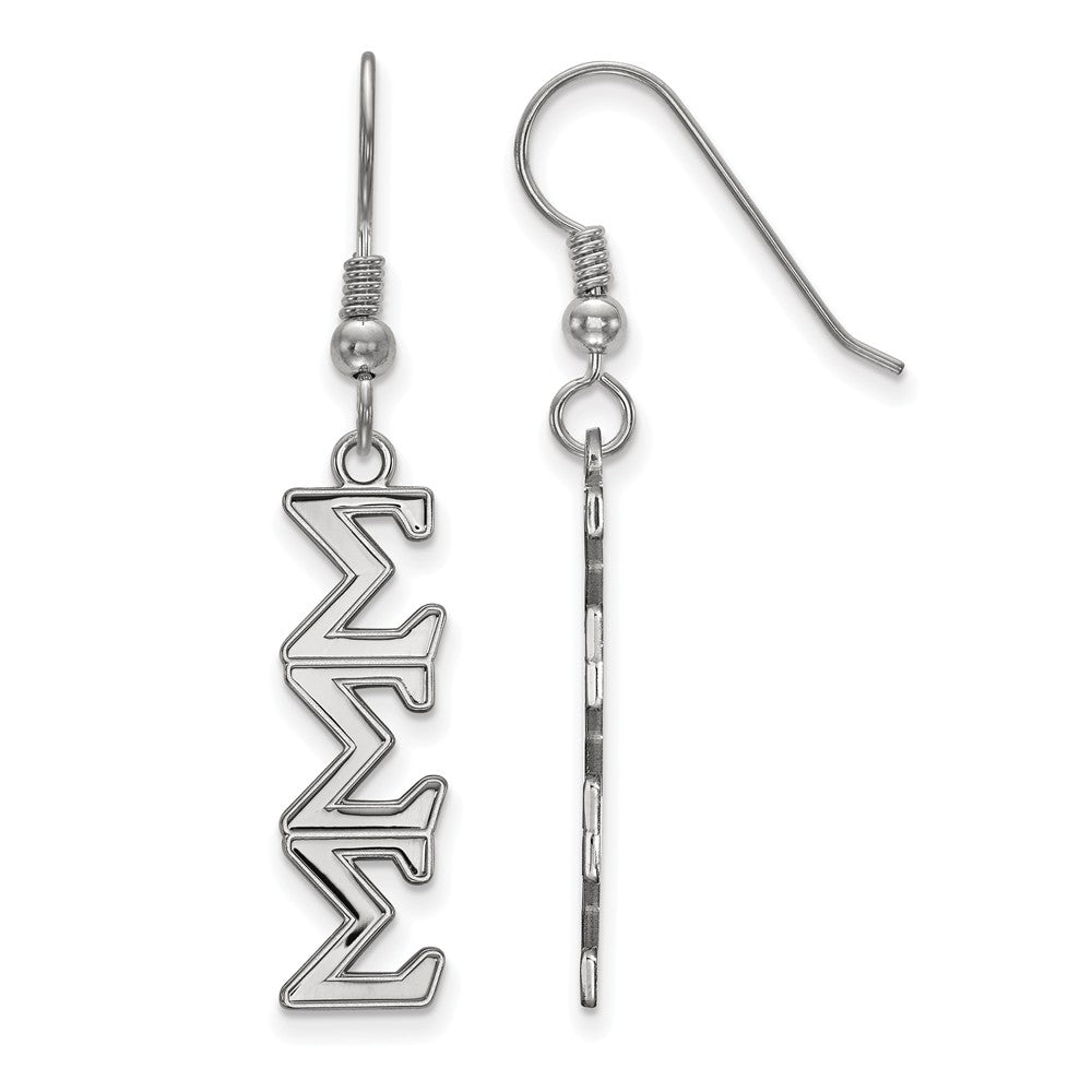 Sterling Silver Sigma Sigma Sigma Dangle Medium Earrings, Item E17581 by The Black Bow Jewelry Co.