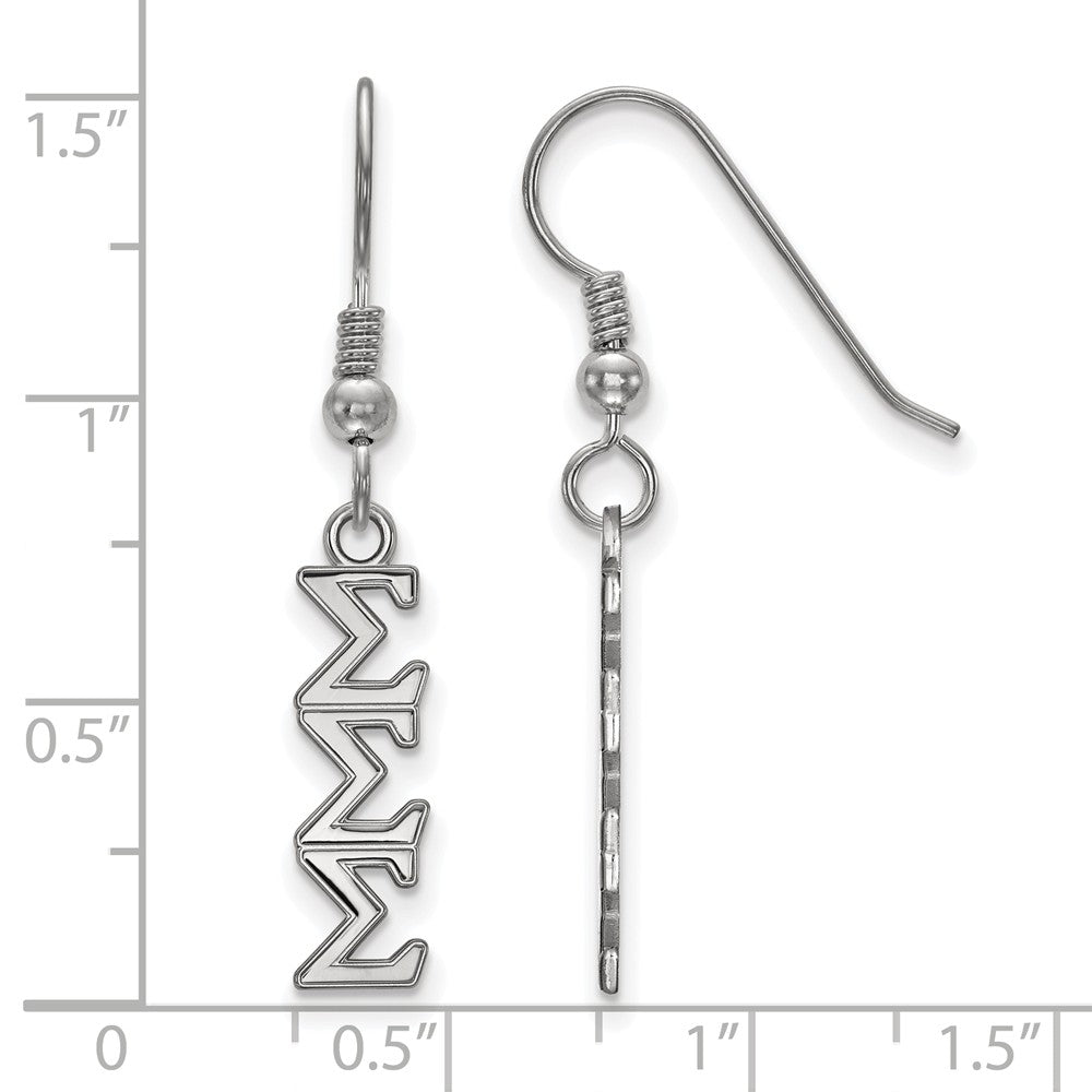 Alternate view of the Sterling Silver Small Sigma Sigma Sigma Dangle Earrings by The Black Bow Jewelry Co.