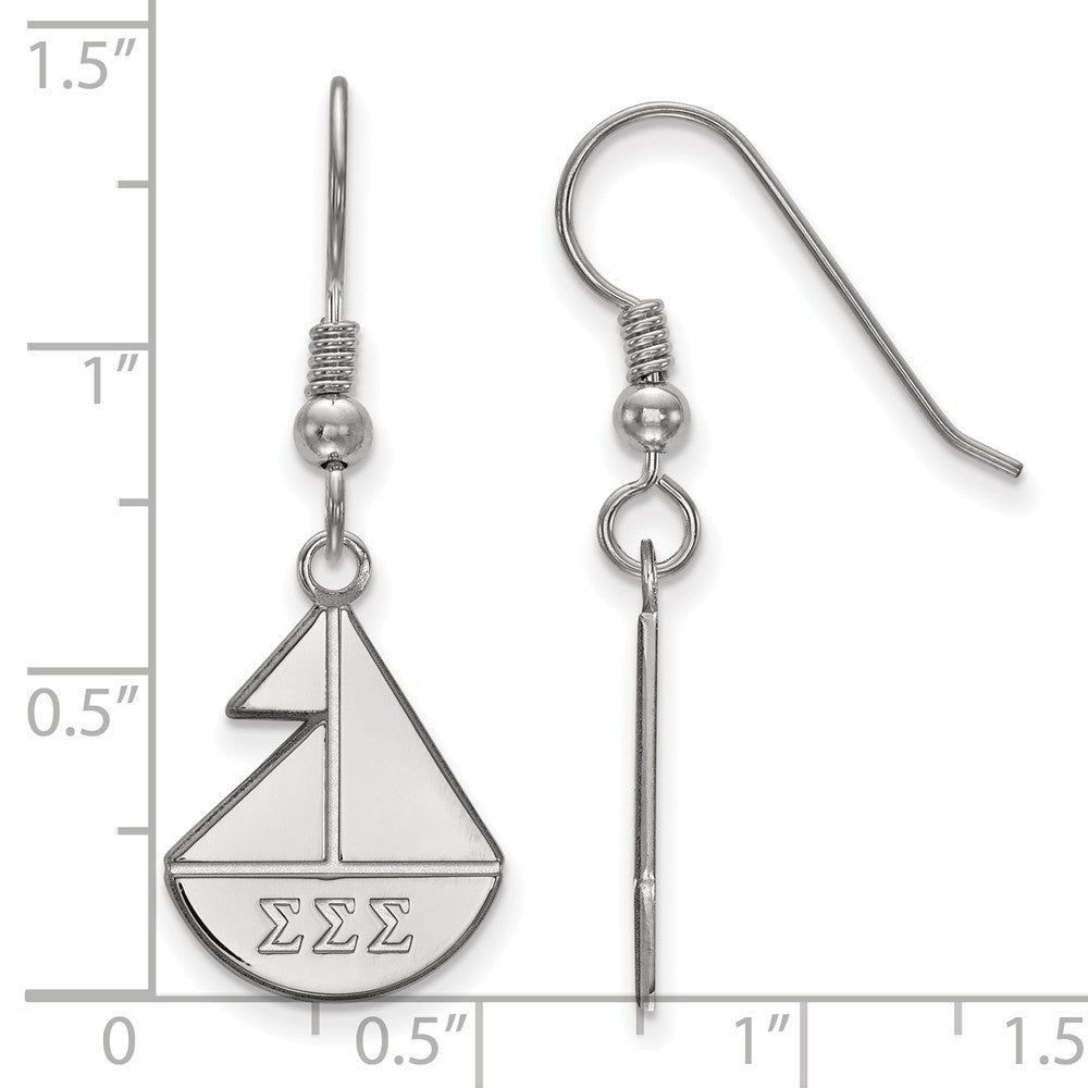 Alternate view of the Sterling Silver Sigma Sigma Sigma Small Dangle Earrings by The Black Bow Jewelry Co.