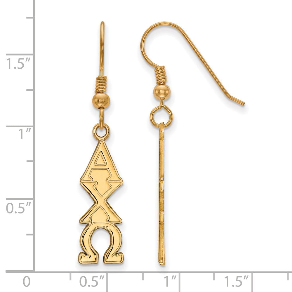 Alternate view of the 14K Plated Silver Alpha Chi Omega Dangle Small Earrings by The Black Bow Jewelry Co.