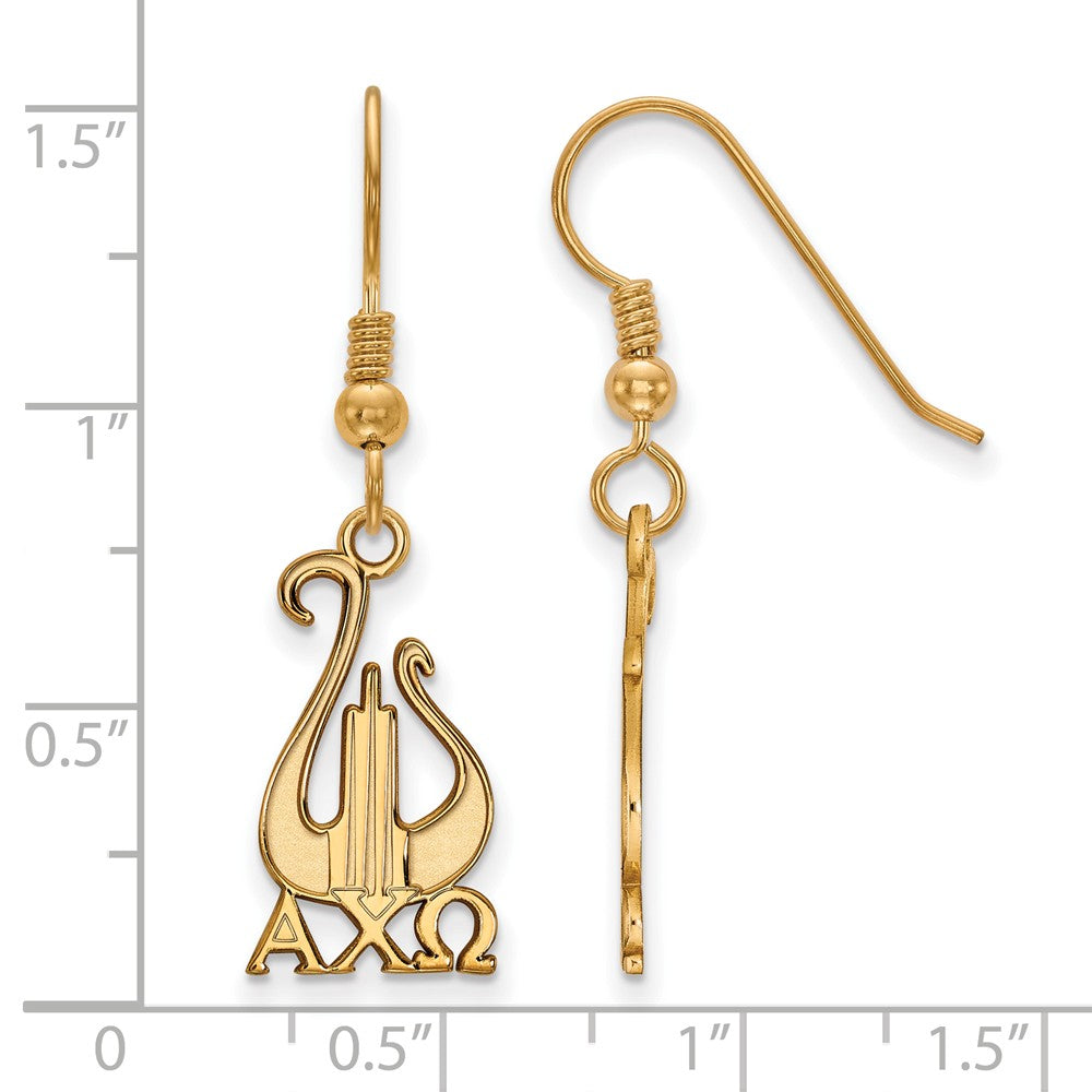 Alternate view of the 14K Plated Silver Alpha Chi Omega Medium Dangle Earrings by The Black Bow Jewelry Co.