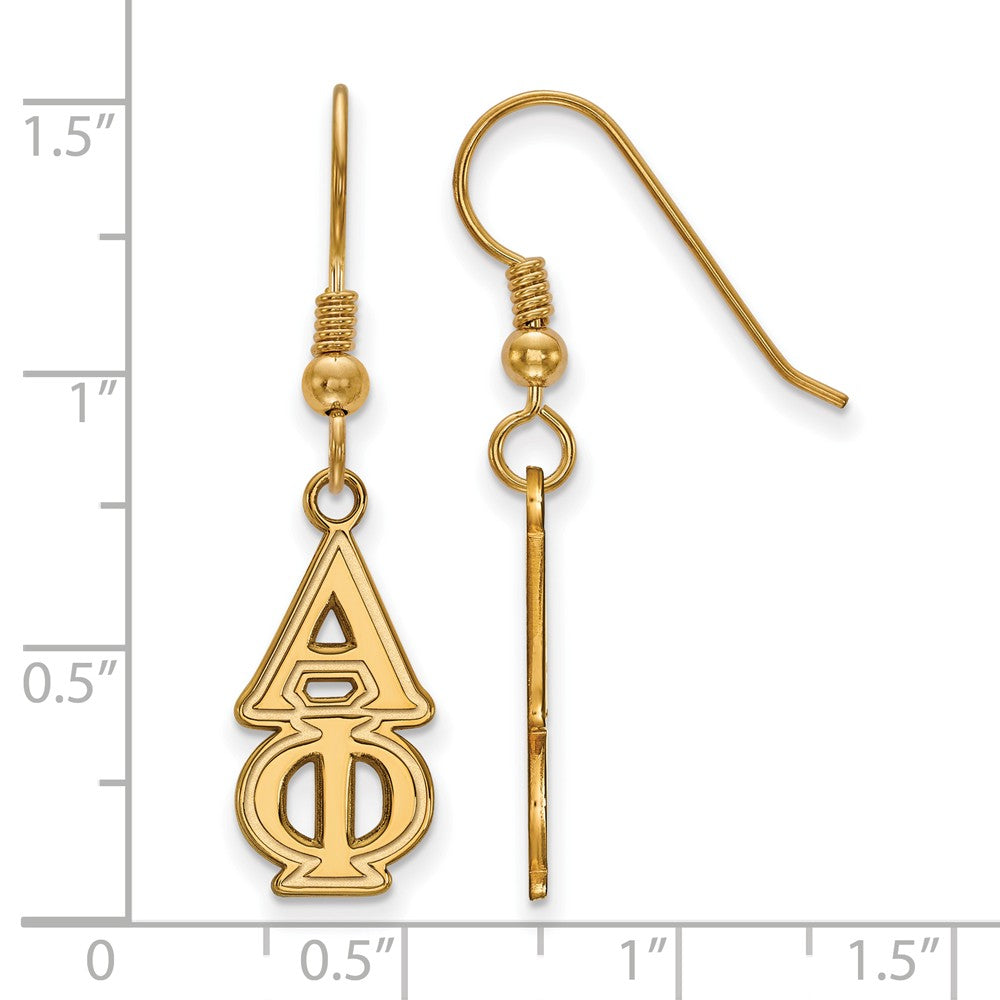 Alternate view of the 14K Plated Silver Alpha Phi Dangle Medium Earrings by The Black Bow Jewelry Co.