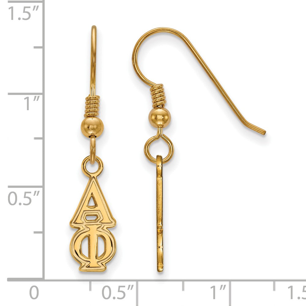 Alternate view of the 14K Plated Silver Small Alpha Phi Dangle Earrings by The Black Bow Jewelry Co.