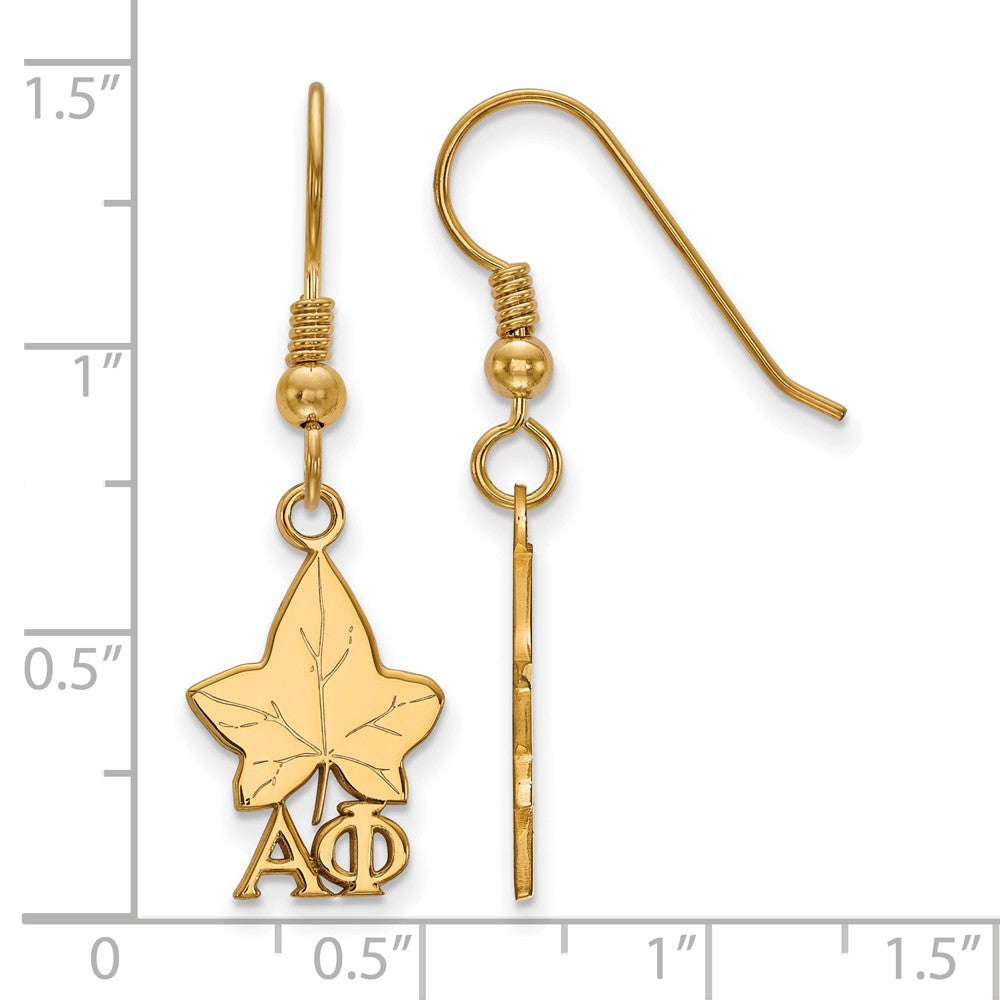 Alternate view of the 14K Plated Silver Alpha Phi Small Dangle Earrings by The Black Bow Jewelry Co.