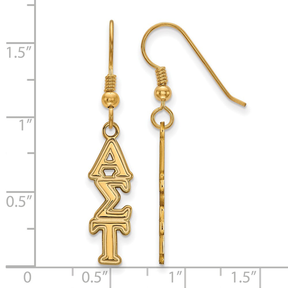 Alternate view of the 14K Plated Silver Alpha Sigma Tau Dangle Medium Earrings by The Black Bow Jewelry Co.