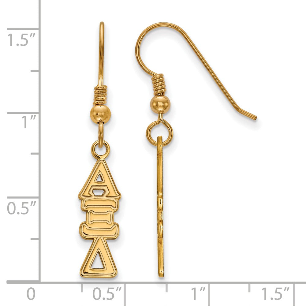 Alternate view of the 14K Plated Silver Alpha Xi Delta Dangle Medium Earrings by The Black Bow Jewelry Co.