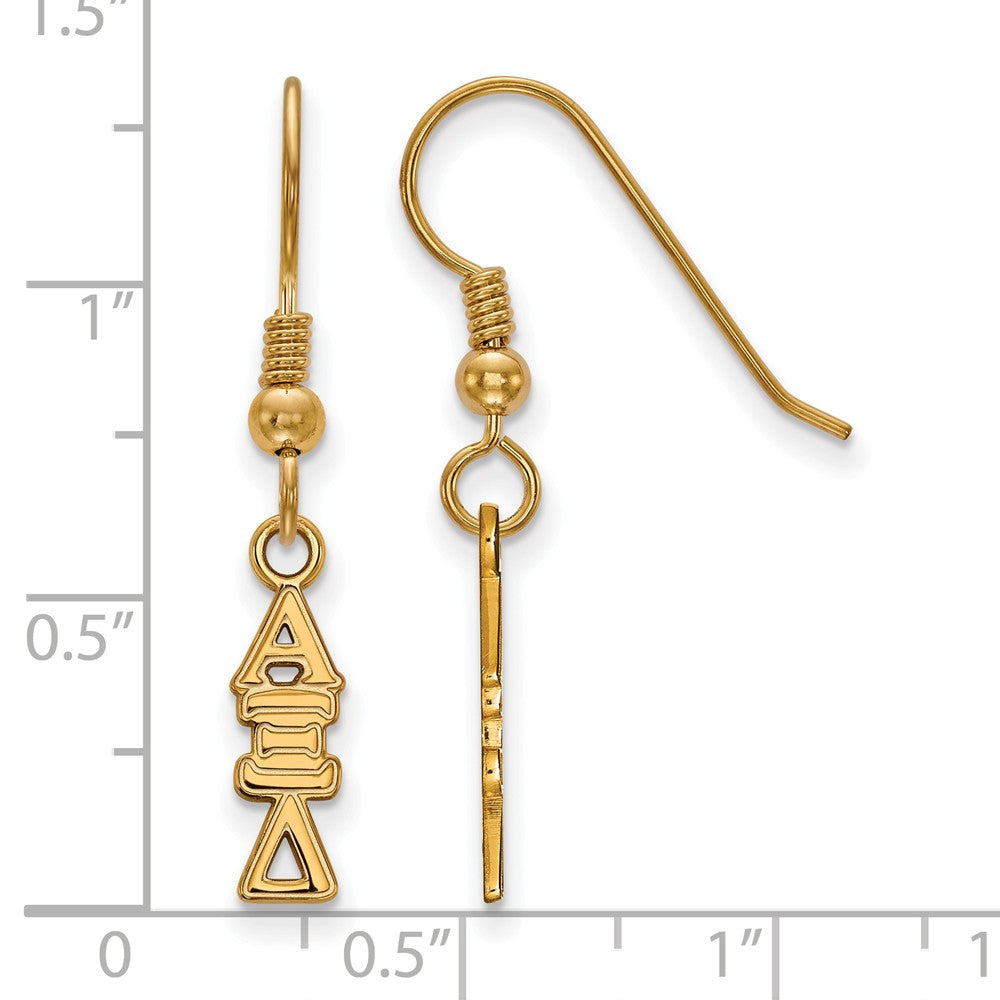 Alternate view of the 14K Plated Silver Small Alpha Xi Delta Dangle Earrings by The Black Bow Jewelry Co.